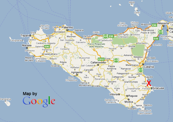 Location of the Archimede solar thermal power plant at Priolo Gargallo, near Syracuse, Sicily