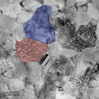 Transmission electron micrograph of a cobalt-iron magnetostrictive alloy.