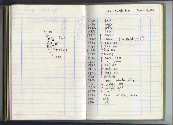 The page in Dan Shechtman's notebook noting his 1982 discovery of a quasicrystal