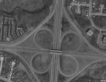 Cloverleaf highway interchange.