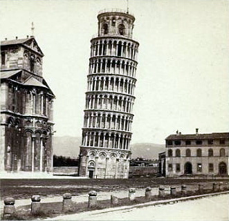 Enrico van Lint (1808-1884) - The Leaning Tower in Pisa, Italy. Dated on back Jan 24 1866.