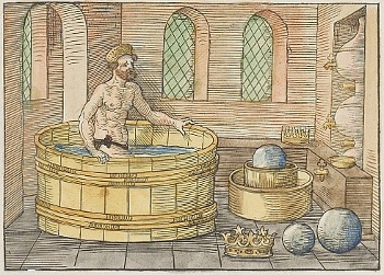Archimedes in his bath, Johann Petrejus, 1547