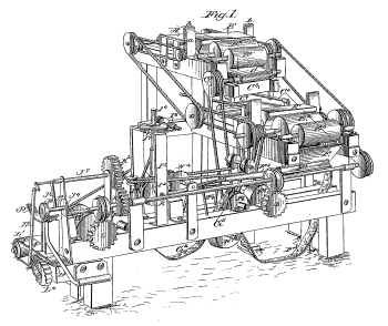 Figure 1 of US Patent No. 238,640, 'Cigarette-Machine,' by James A. Bonsack, March 8, 1881