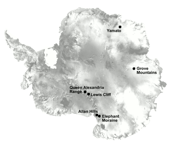 Location of Martian meteors in Antarctica