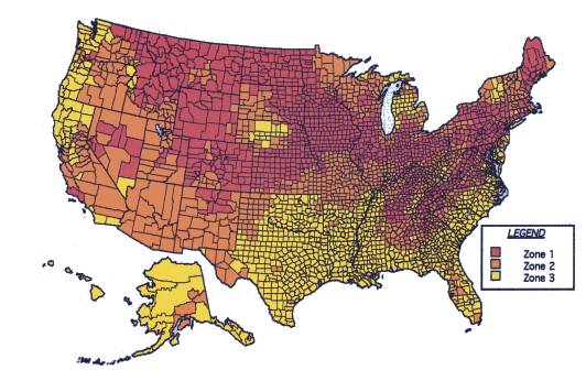 Radon map of the United States (EPA)