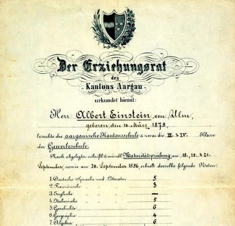 Albert Einstein's high school diploma and grade report.