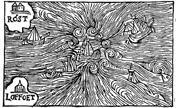 Ocean maelstrom woodcut by Olaus Magnus