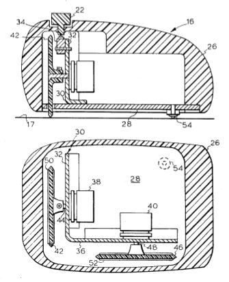 Figures two and three from US Patent No. 3,541,541, 'X-Y Position Indicator for a Display System,' by Douglas C. Engelbart, November 17, 1970.