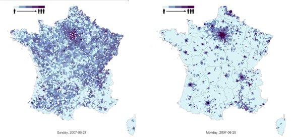 French population density, Sunday vs Monday