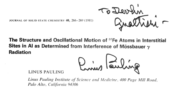 Linus Pauling Autograph, 1981