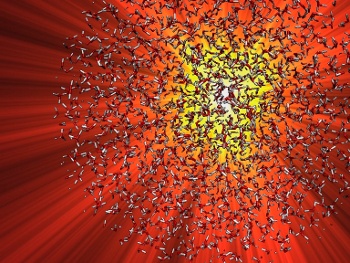 Water molecules heated by a terahertz flash.