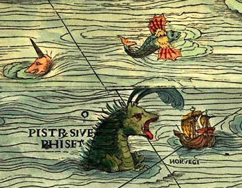 Sea monster detail from the Carta Marina by Olaus Magnus, 1539