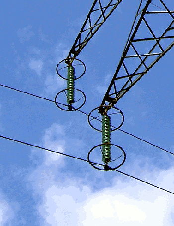 Corona rings on a 400 kV power line