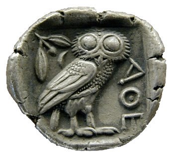 Owl of Athena on a four drachma coin