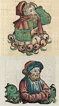 Thales (624-546 BC) and Pythagoras (570-495 BC) from the Nuremberg chronicles