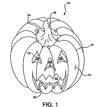 Fig. 1 of US Patent No. 5,811,160, 'Carvable artificial pumpkin,' by Jeffrey A. Chapman.