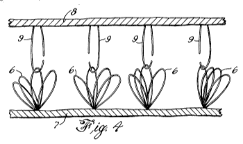 Figure 4 of US Patent No. 3,009,235, 'Separable Fastening Device,' by George de Mestral, November 21, 1961
