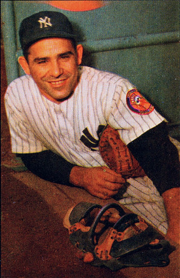 Yogi Berra image from a 1953 bubble gum baseball card.