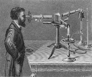 Gustav Kirchhoff at a spectroscope