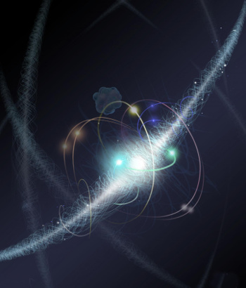 An orbiting electron affected by a sea of virtual particles.