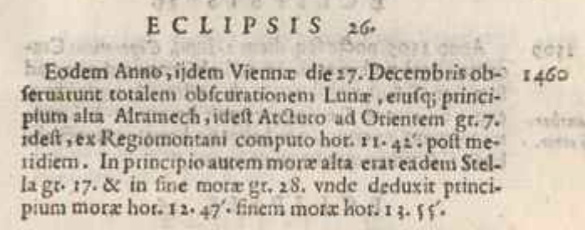 Description of a total lunar eclipse of December 17, 1460, from Book II, page 97, of Giovanni Riccioli's Almagestum novum