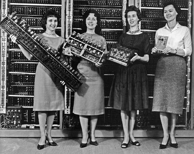 Shrinking computer hardware, ENIAC and successors.