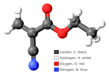 Ball and stick model of ethyl cyanoacrylate