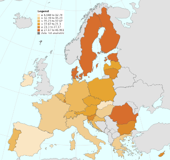 European Union annual per capita material consumption