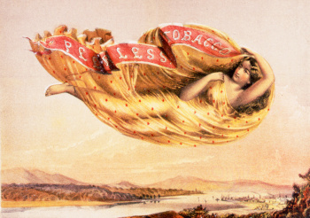 Levitating woman on the label of Suggett & Kimball's peerless tobacco