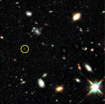 Hubble deep field image showing galaxy at z=8.6